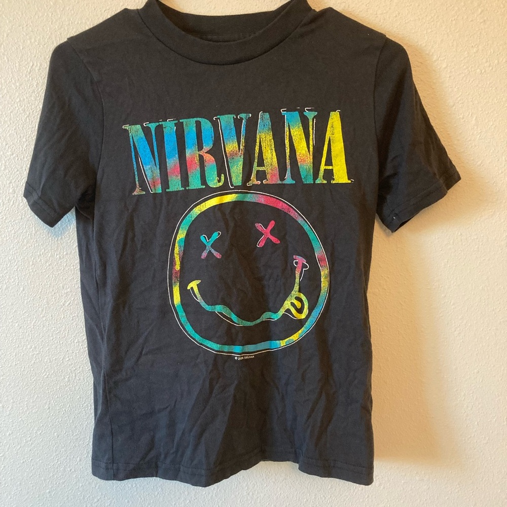 Abercrombie Kids Black Graphic Tee with Colorful Nirvana Design